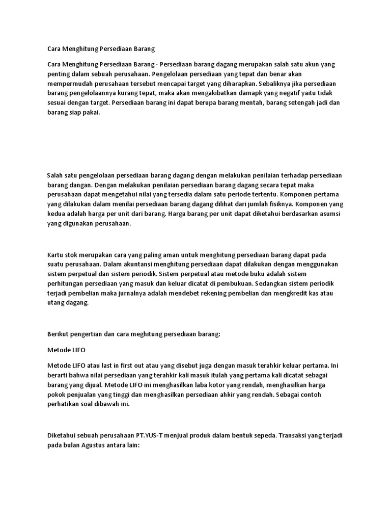 Cara Menghitung Persediaan Barang Dgn Metode FIFO