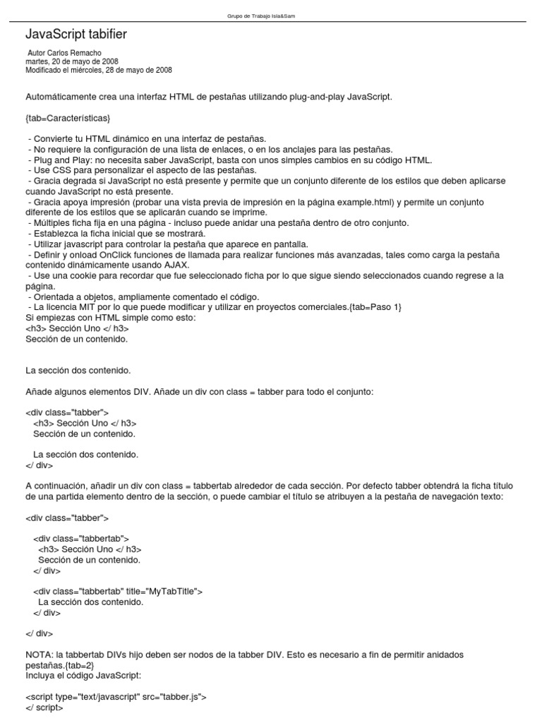 Interfaz de Pestañas con JavaScript | PDF | Script Java | HTML
