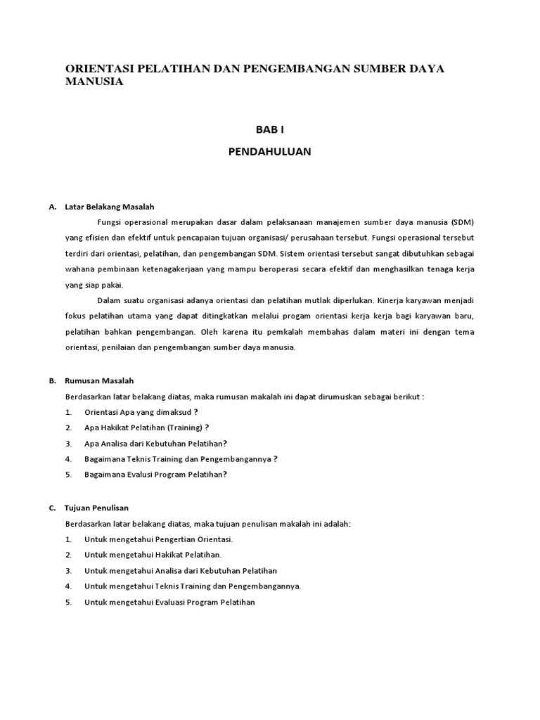 Orientasi Pelatihan Dan Pengembangan Sumber Daya Manusia Docx