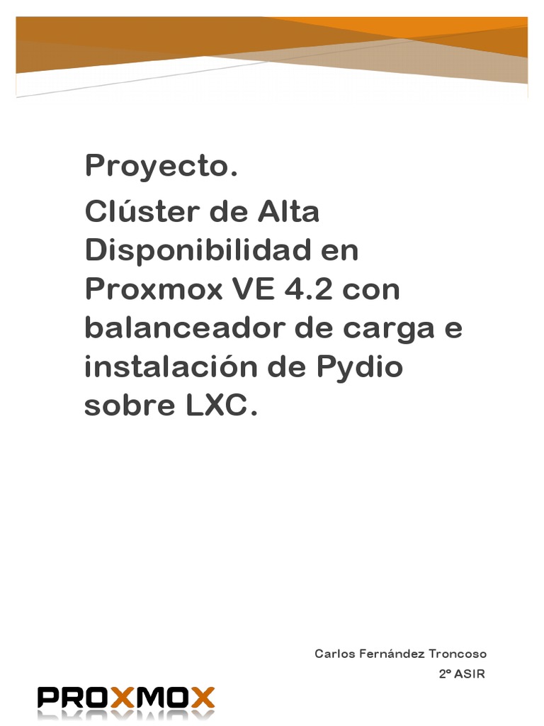 Proyecto. Clúster de HA en Proxmox 4 | PDF | Grupo de computadoras ...