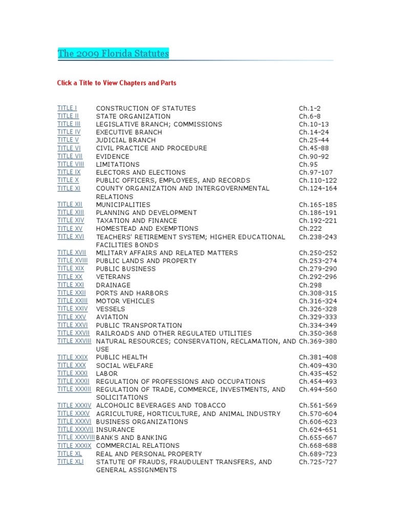2009 Florida Statutes Overview | PDF | Justice | Crime & Violence