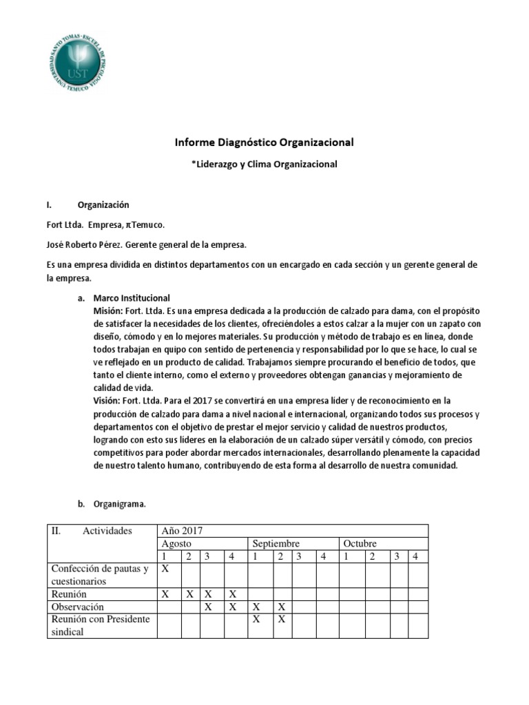 Formato Informe de Diagnóstico Organizacional Calidad Liderazgo