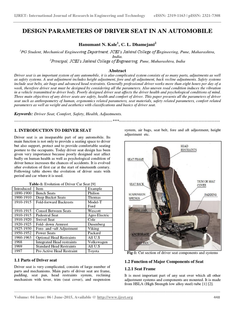 Driver Seat Design Parameters | PDF | Airbag | Anthropometry