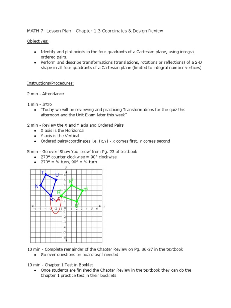 Coordinates & Transformations Lesson Plan | PDF | Cartesian Coordinate ...