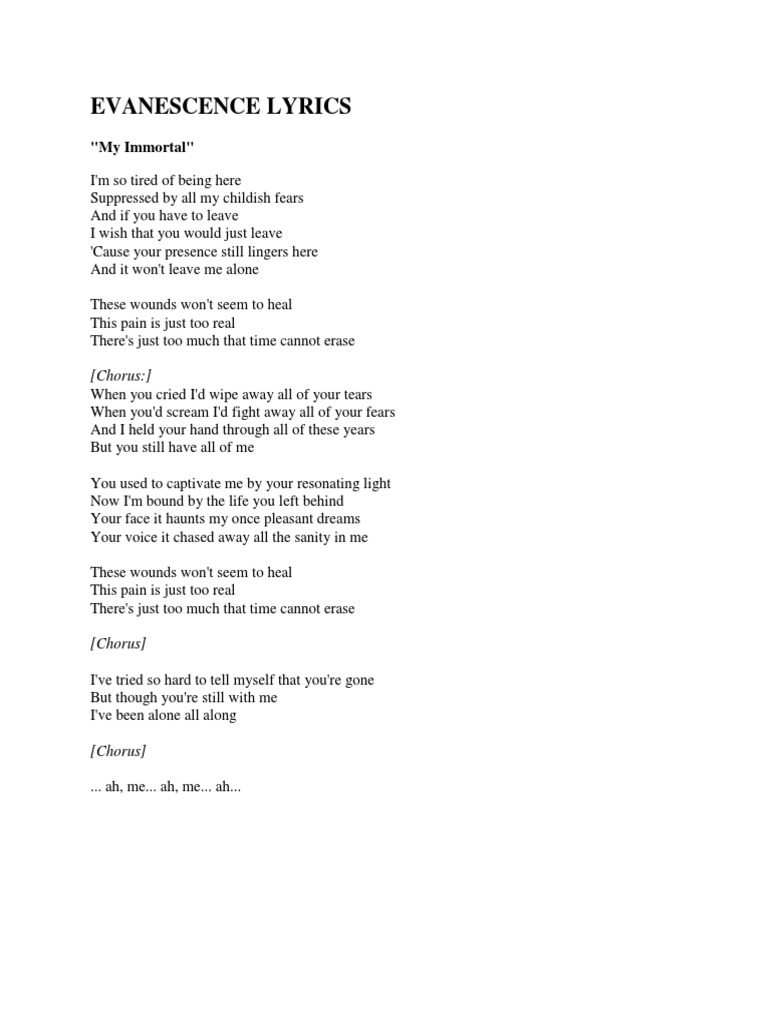My Immortal Lyrics by Evanescence | PDF | Poetry