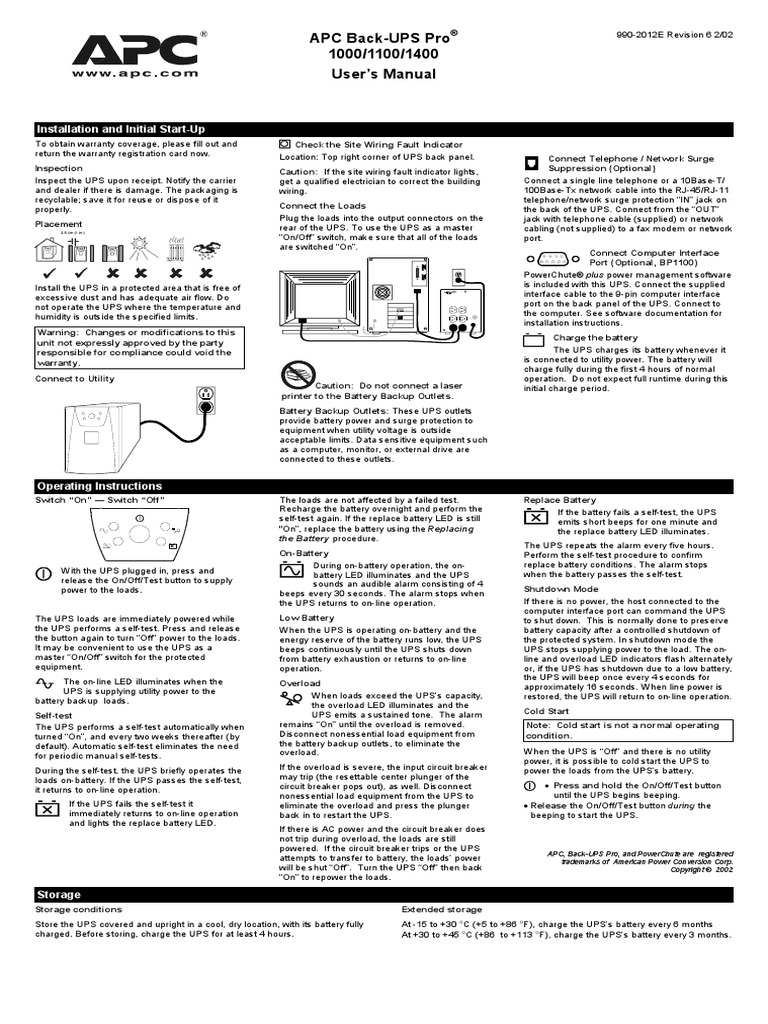 Smart-UPS 1400 user manual pdf.pdf | Battery (Electricity) | Electrical  Connector