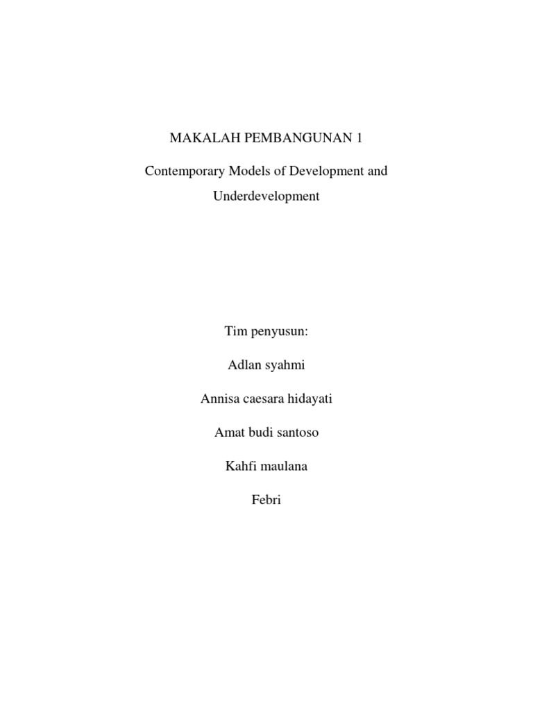 Contemporary Models Of Development And Underdevelopment PDF