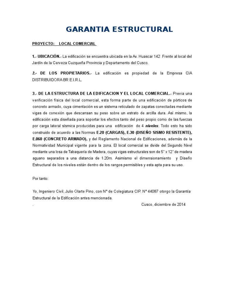 Carta de Garantia Estructural