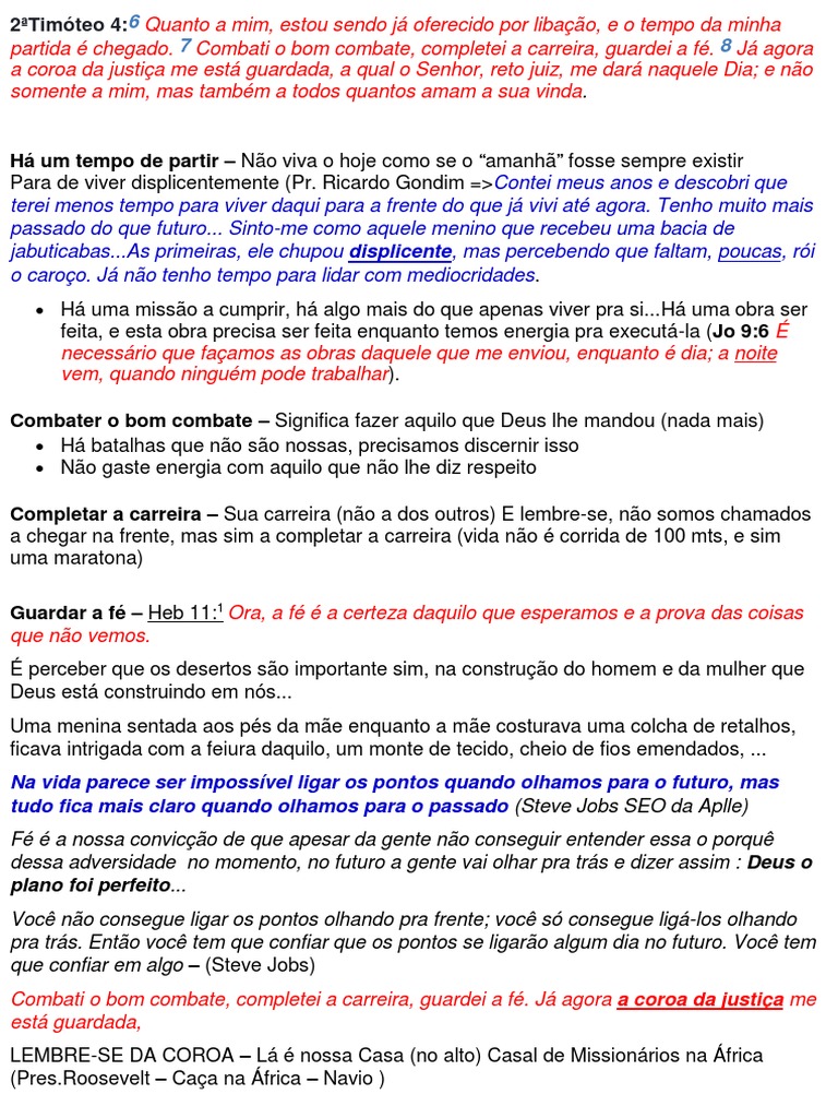 Sermão - 2 Tim 4 Combati o Bom Combate | PDF | Tempo | Fé