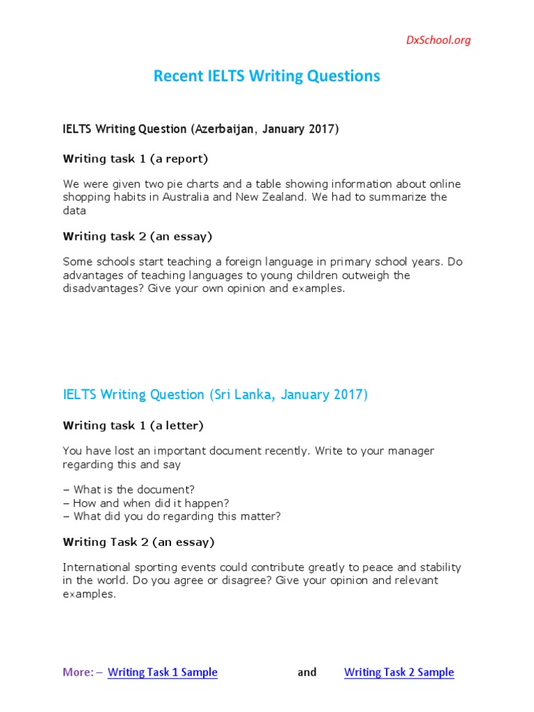 Recent IELTS Writing Task Questions | PDF | International English ...