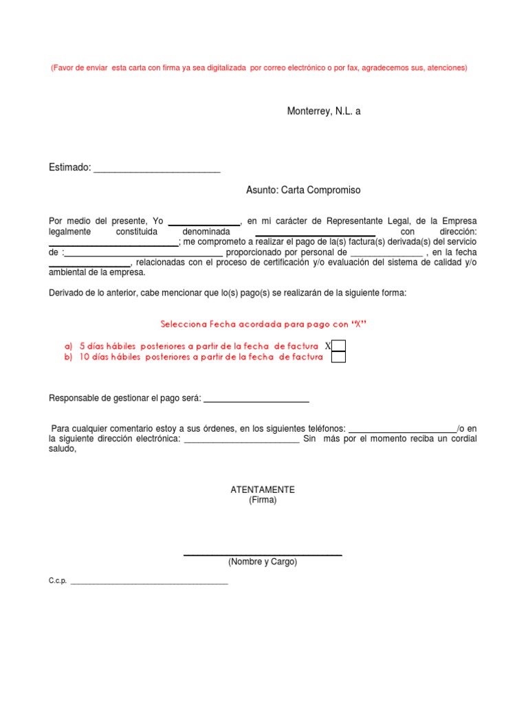 Ejemplo Redaccion Carta Compromiso de Pago | PDF