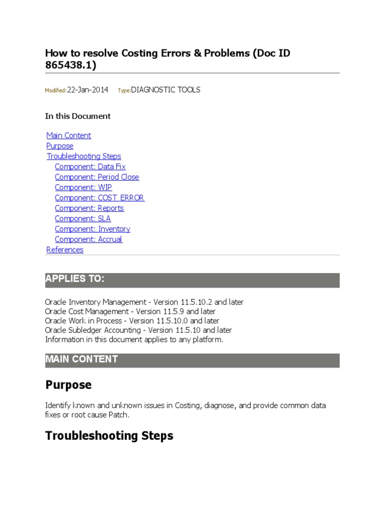 Resolving Oracle Costing Errors | PDF | Oracle Database | Inventory