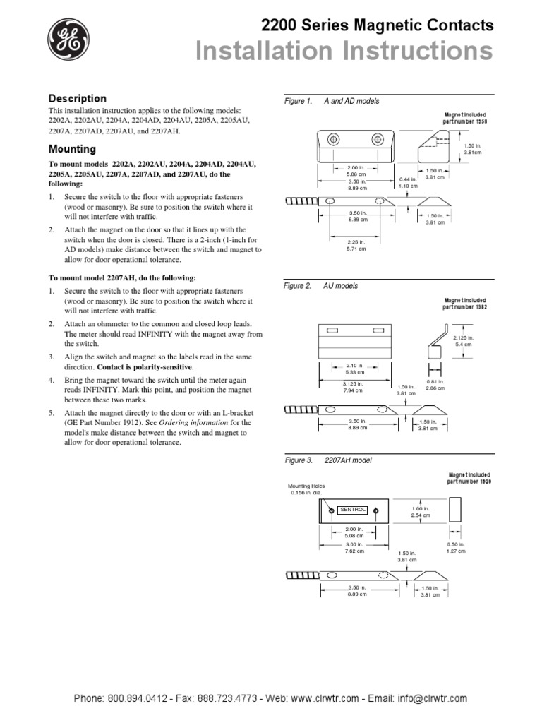 Sentrol Door Contact Installation Guide | PDF | Switch | Components