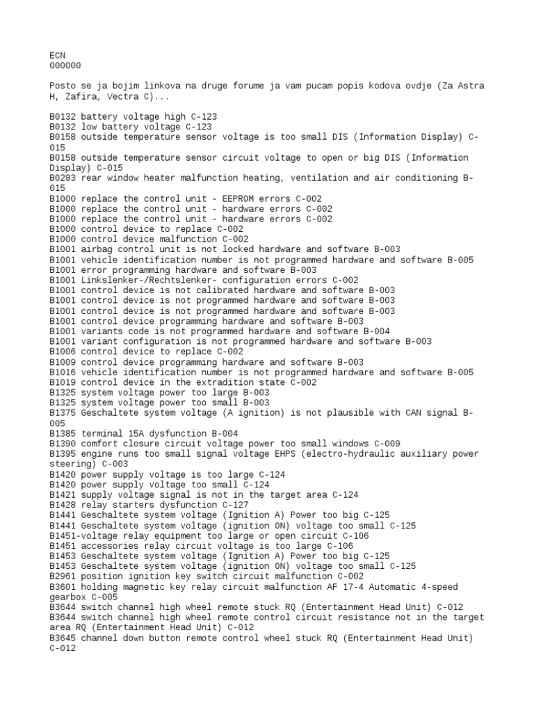 Opel Astra Codes PDF Fuel Injection Air Conditioning