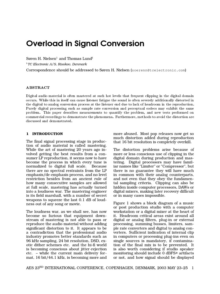 Overload Issues in Audio Signal Processing | PDF | Sampling (Signal ...