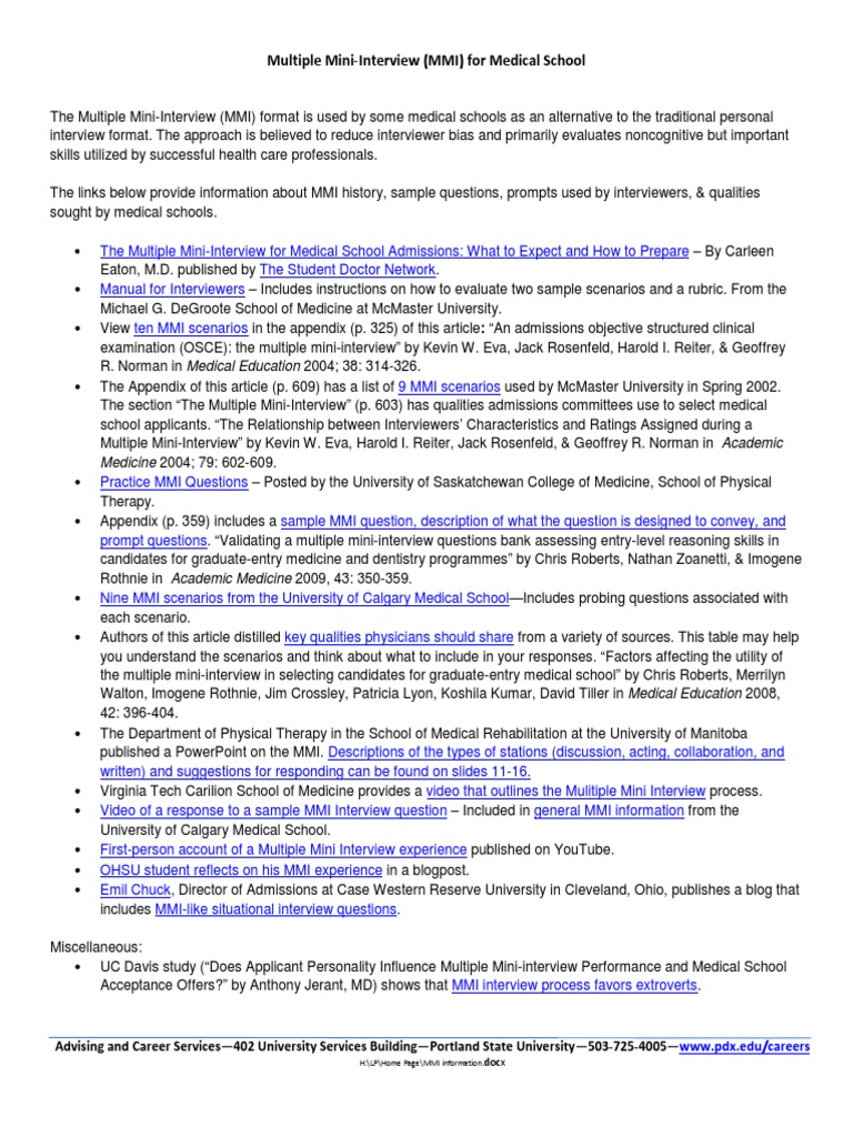 MMI Preparation for Medical School Interviews | PDF | Medical School ...
