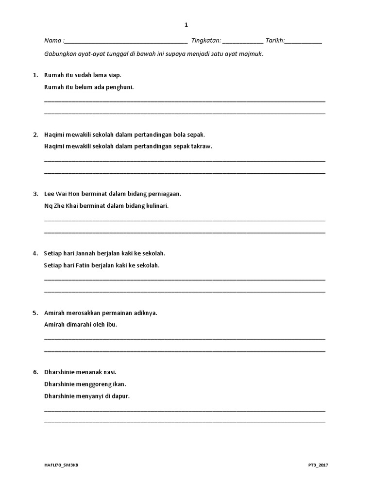 Latihan Gabungkan Ayat Tunggal Edit Pdf