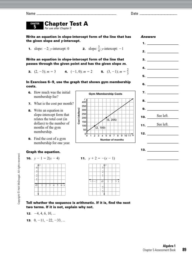 Holt Algebra 1 Chapter 05 Test Pdf Pdf Fahrenheit Elementary Mathematics