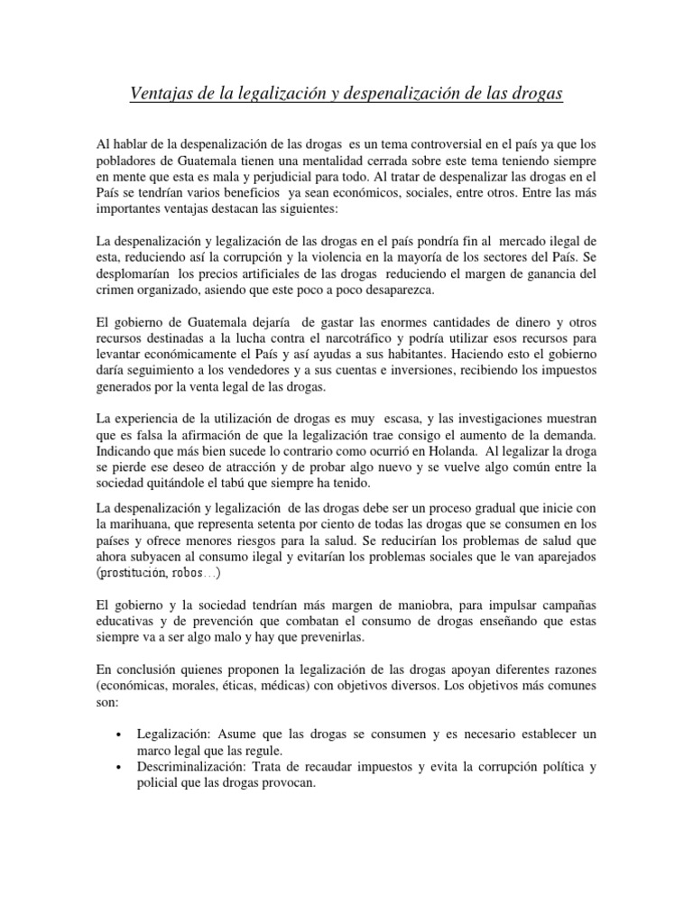 Ventajas de La Legalización y Despenalización de Las Drogas
