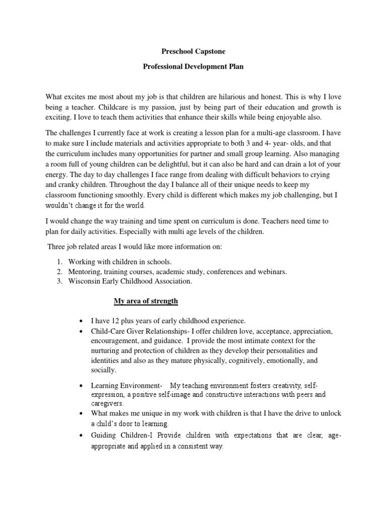 Professional Development Plan 2 PDF Early Childhood Education 