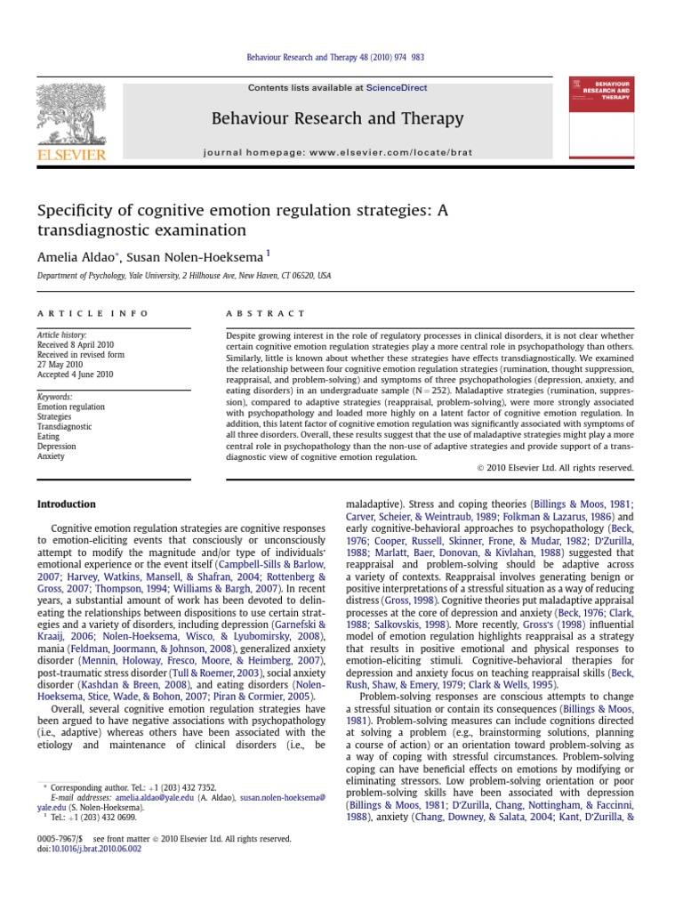 Cognitive Emotion Regulation in Psychopathology | PDF | Emotional Self ...