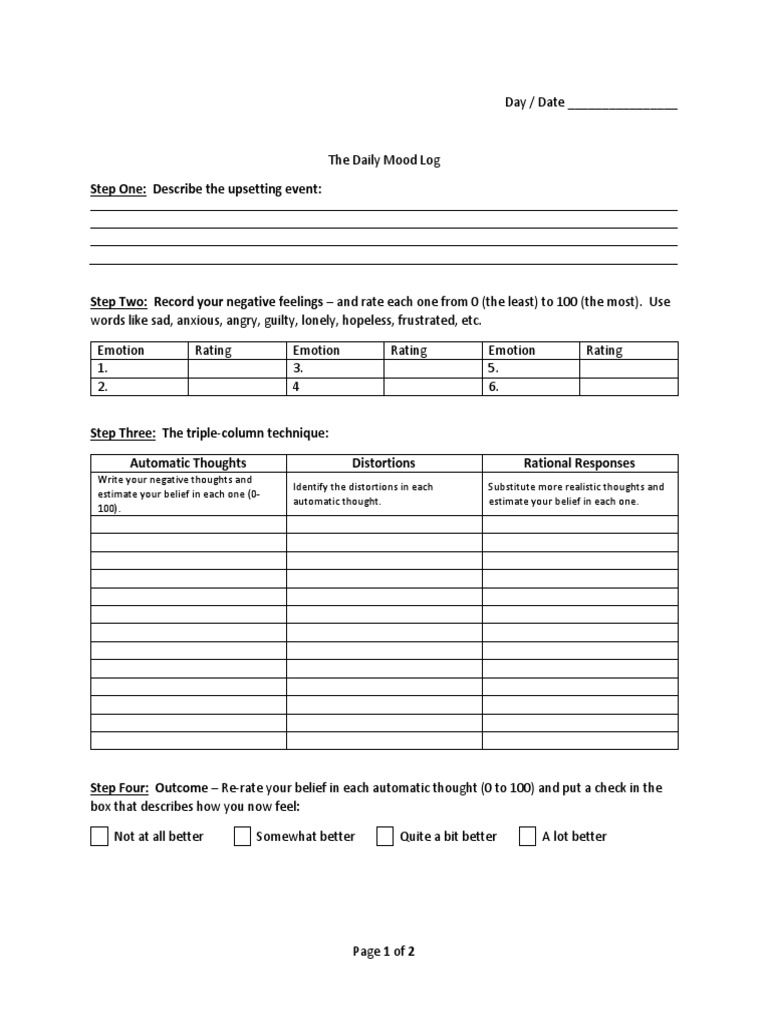 Daily Mood Log Burns 1989 | PDF | Social Psychology | Subjective Experience