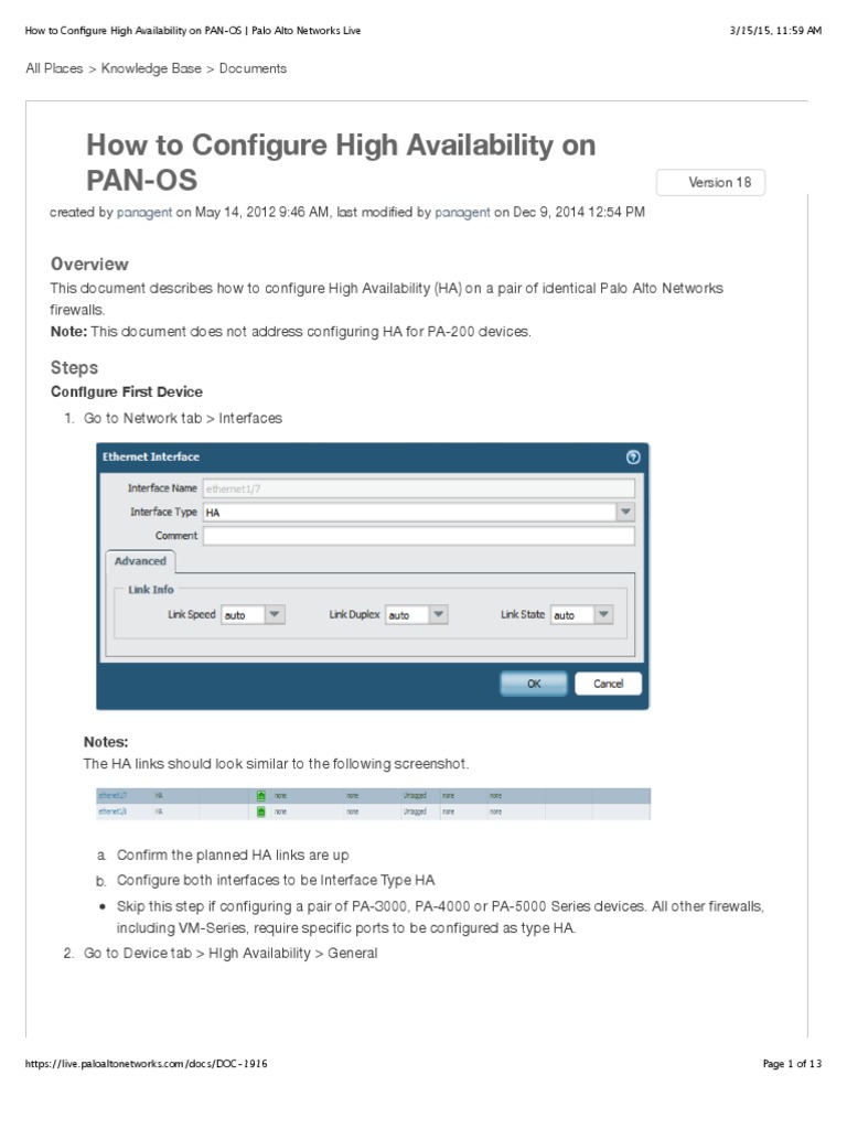 Configuring High Availability on PAN-OS | PDF | Ip Address | Computer ...