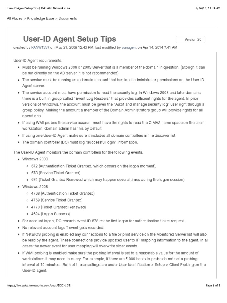 User-ID Agent Setup Tips Palo Alto Networks Live | PDF | Login | User ...