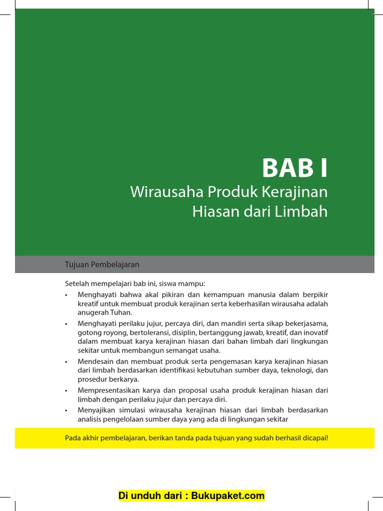 Bab 1 Wirausaha Produk Kerajinan  Hiasan Dari  Limbah