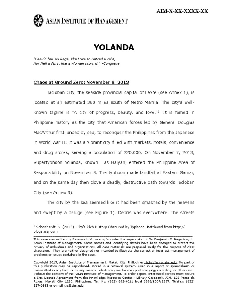 Yolanda Management Case Study 7.21 | PDF | Disaster And Accident ...