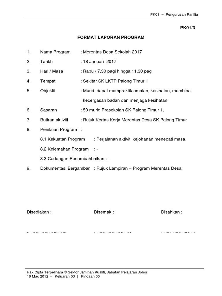 Contoh Laporan Program Sekolah 2017