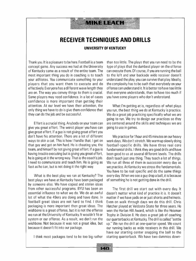 Receiver Drills for Football Success | PDF | Sports & Recreation