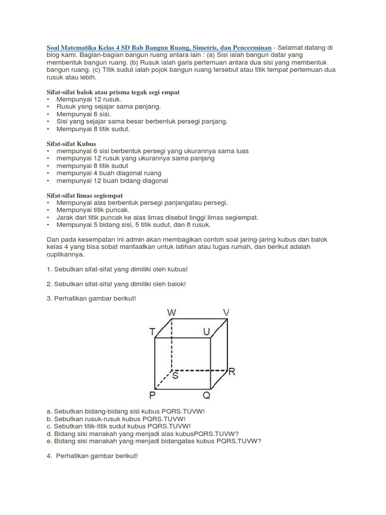 Soal Matematika Kelas 4 Sd Bab Bangun Ruang Pdf