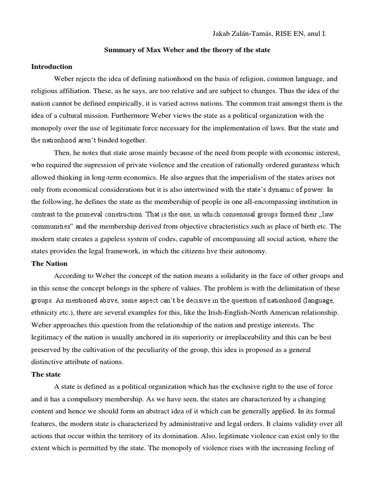 Summary of Max er and The Theory of The State PDF Max er