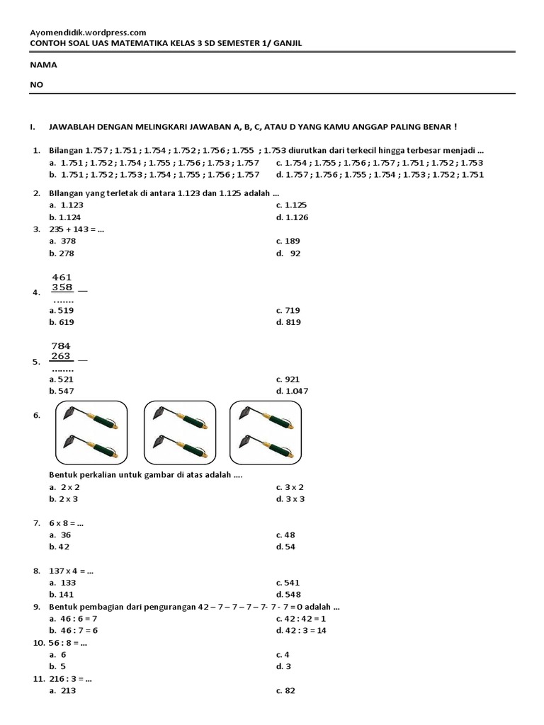 Soal Uas Ganjil Matematika Kelas 3 Ktsp Docx
