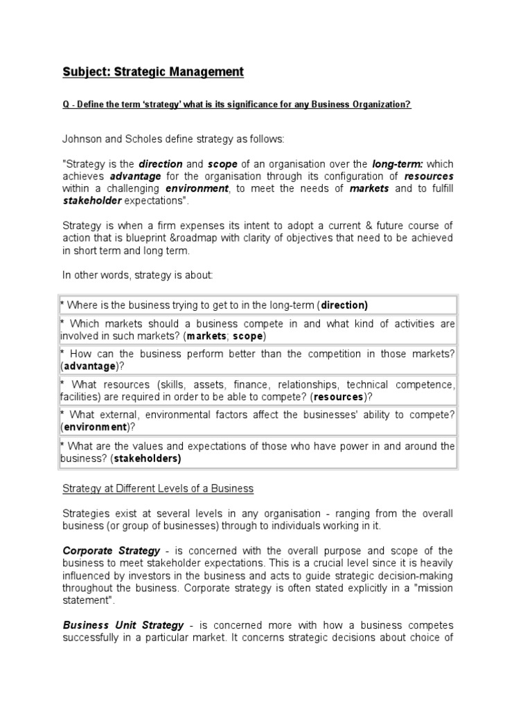 Strategic Management QuestionAnswers Strategic Management Swot Analysis