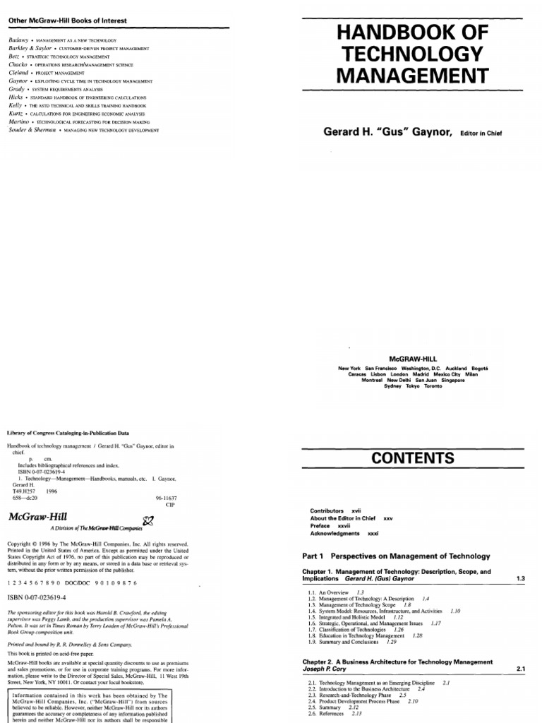 Handbook of Technology Management - Gaynor | PDF | Strategic Management ...
