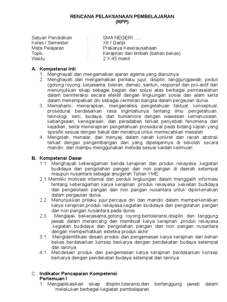 1 RPP  3 1 Kerajinan  Bahan Limbah 