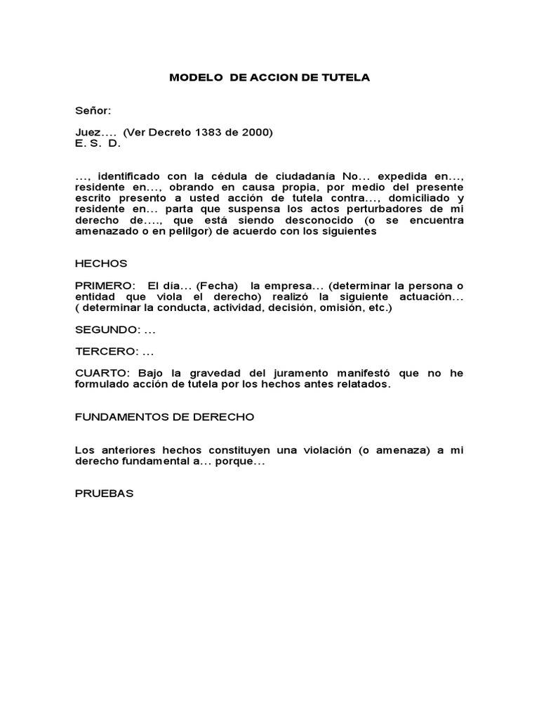 Modelo de Accion de Tutela | PDF