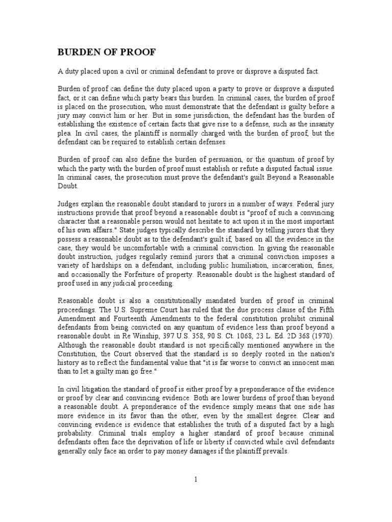 DEFINITIONS Burden of Proof, Burden of Persuasion, and Due Process of Law PDF Burden Of