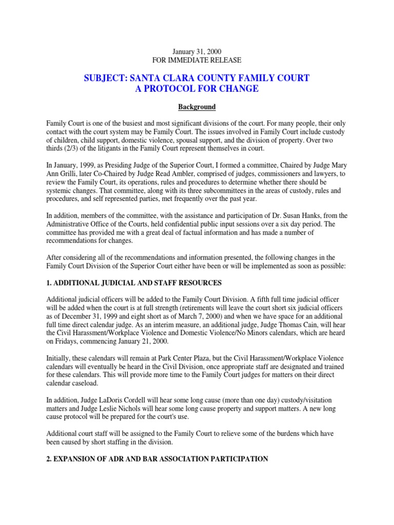 Judge Jack Komar: A Protocol For Change 2000 - Santa Clara County Superior  Court Controversy - Judge Mary Ann Grilli | PDF | Contact (Law) | Child  Custody