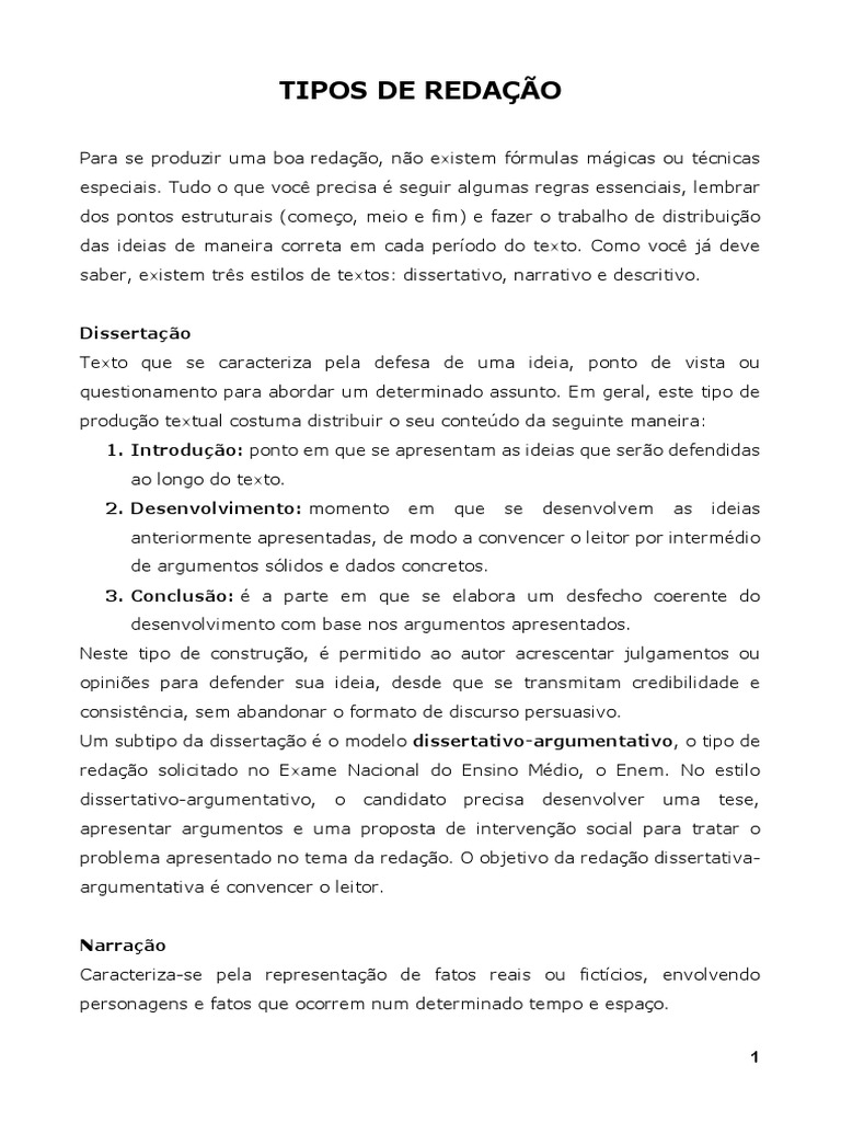 Tipos de Redação | PDF | Narração | Ciência cognitiva