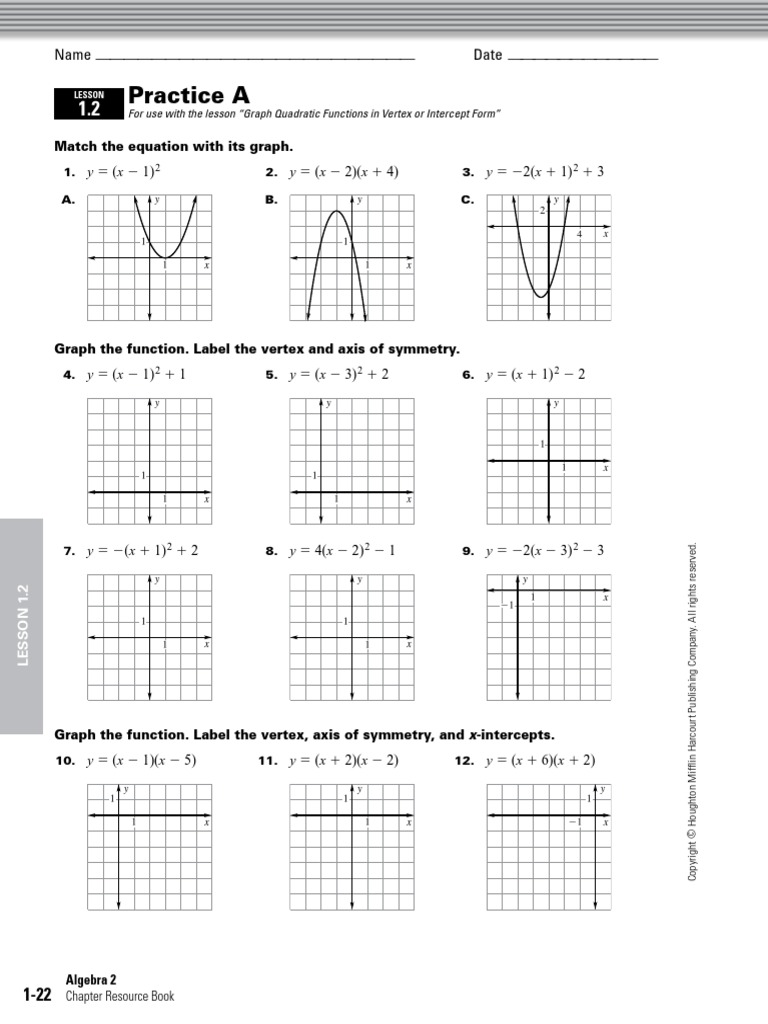 1 2 Practice A Algebra Mathematical Concepts