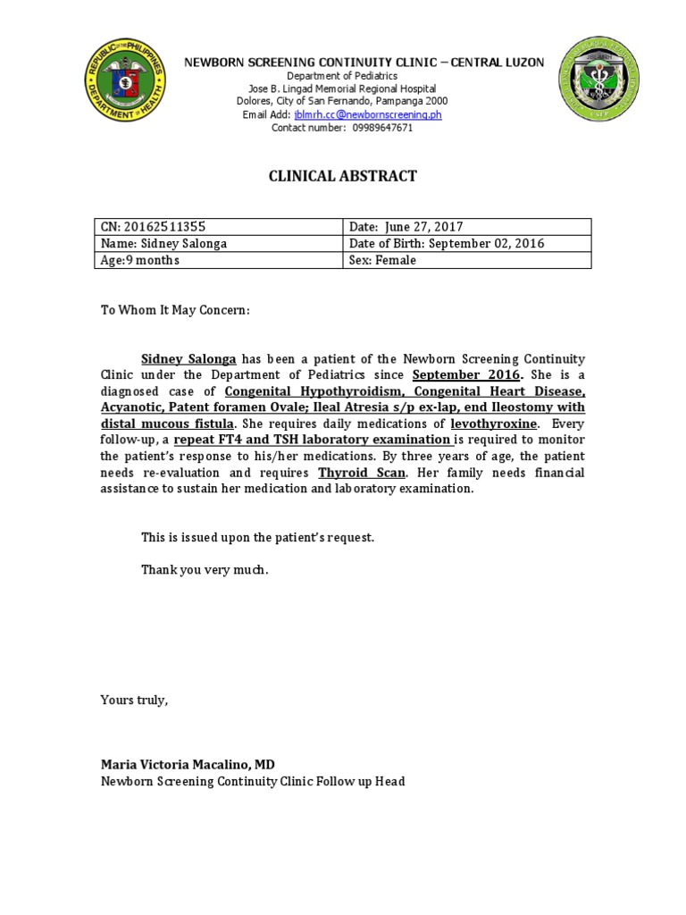Clinical Abstract for Sidney Salonga | PDF