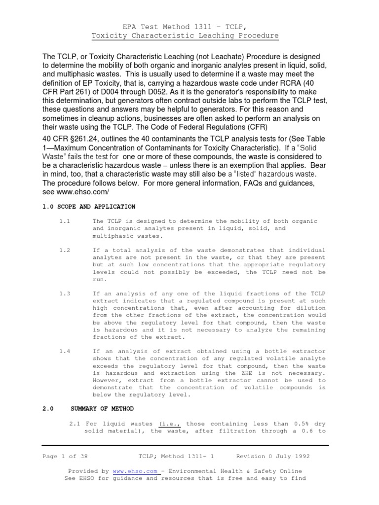 TCLP From Method 1311 PDF Filtration Waste