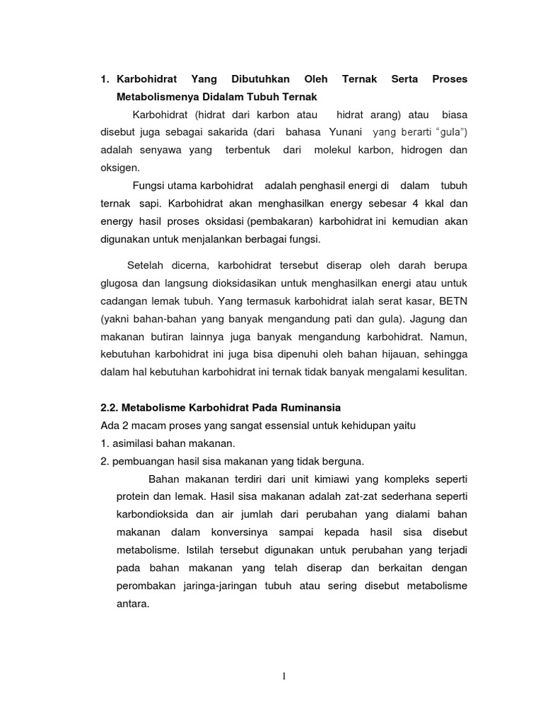 Karbohidrat Yang Dibutuhkan Oleh Ternak Serta Proses Metabolismenya Didalam Tubuh Ternak