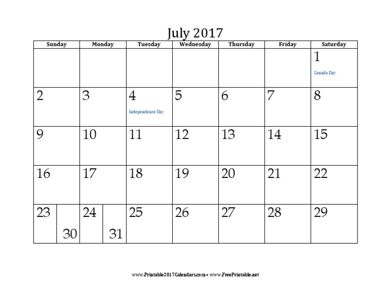 July 2017 calendar a visual guide to the days events and holidays of