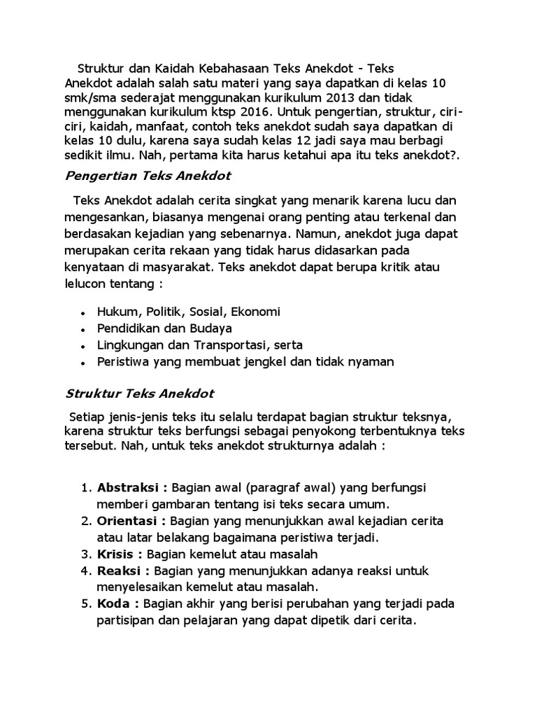 Contoh Teks Anekdot Beserta Struktur Dan Kebahasaannya