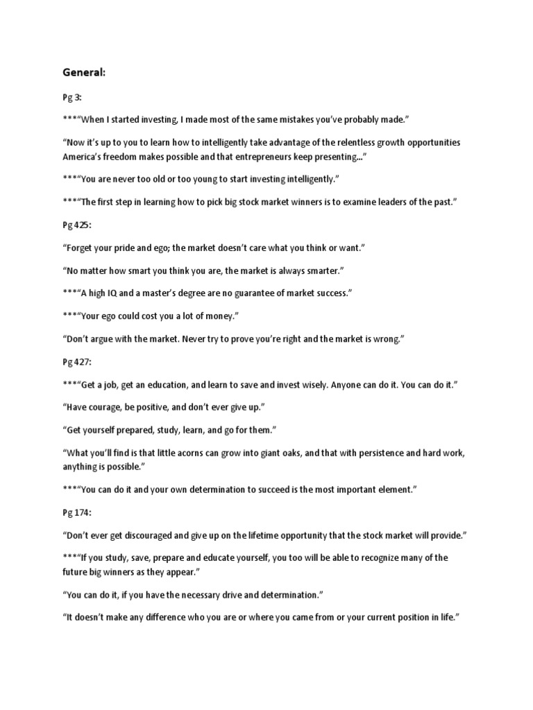 William O'Neil Quotes | PDF | Stocks | Price–Earnings Ratio