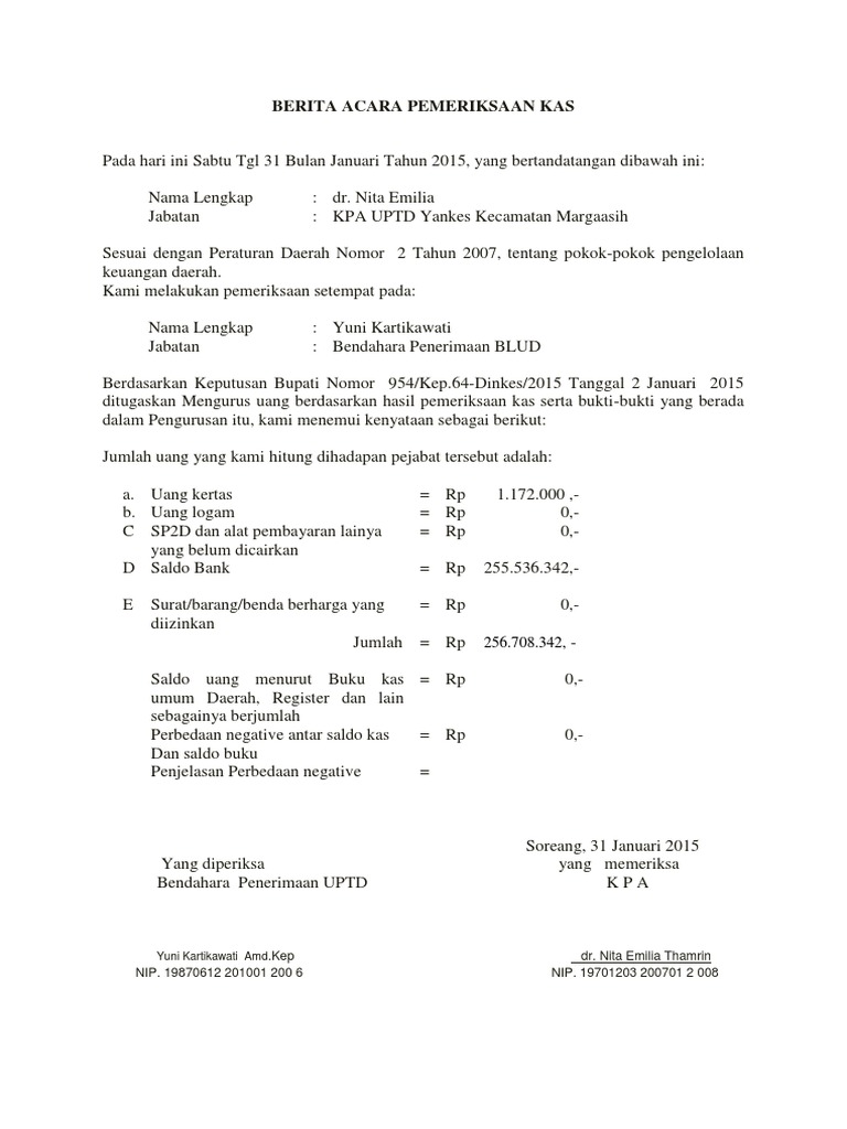 Contoh Berita Acara Pemeriksaan Kas Gue Viral